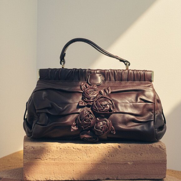 Valentino Petale Rose Leather Bag - Rare Burgundy Mint Condition - Picture 2 of 10